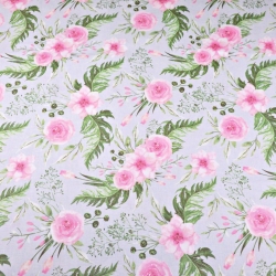 Baumwolle 100% Eustoma Blumen rosa auf hellgrauem Hintergrund  