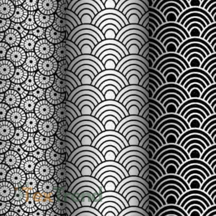 Baumwolle 100% geometrische Schuppen schwarz auf weißem Hintergrund  