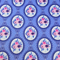 Baumwolle 100% Spiegel mit Blumen auf blauem Hintergrund  