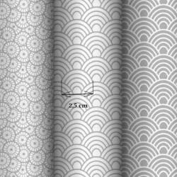 Baumwolle 100% geometrische Rosette grau auf weißem Hintergrund  