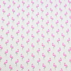 Baumwolle 100% MINI Flamingos mit schwarzen Punkten auf weißem Hintergrund  
