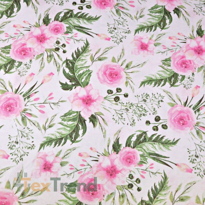 Baumwolle 100% Eustoma Blumen rosa auf weißem Hintergrund  