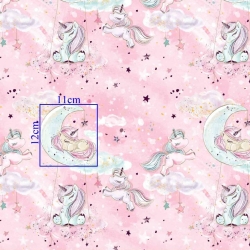 Baumwolle 100% goldene Einhörner mit Wolken auf rosa Hintergrund  