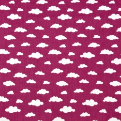 Baumwolle 100% Wolken MINI weiß auf bordeauxfarbenem Hintergrund  
