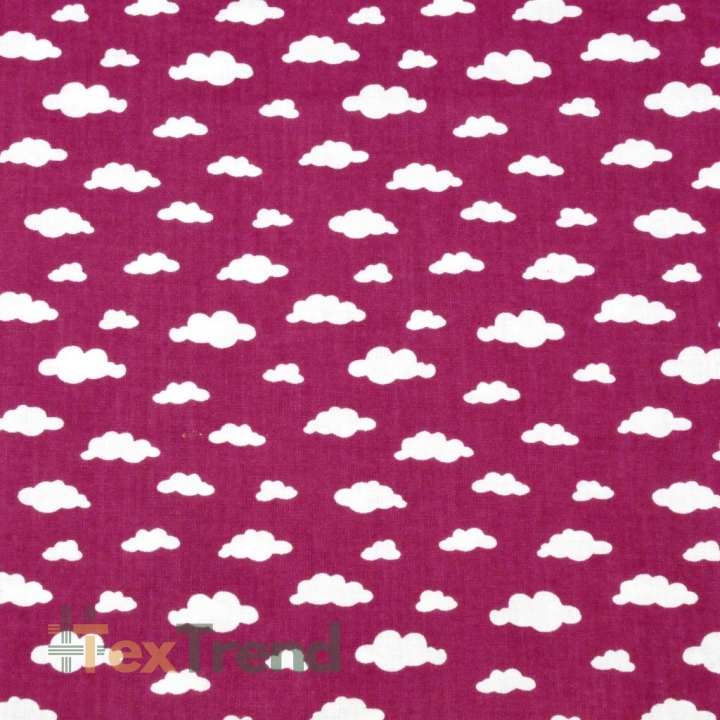 Baumwolle 100% Wolken MINI weiß auf bordeauxfarbenem Hintergrund  