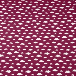 Baumwolle 100% Wolken MINI weiß auf bordeauxfarbenem Hintergrund  