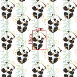 Baumwolle 100% goldene Pandas mit Bambus auf weißem Hintergrund  