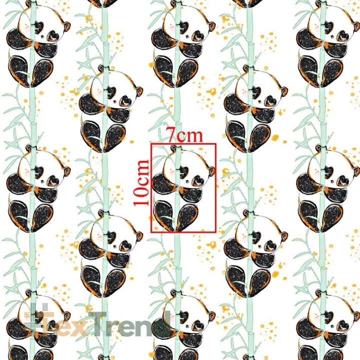 Baumwolle 100% goldene Pandas mit Bambus auf weißem Hintergrund  