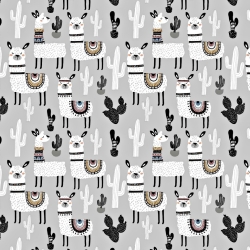 Baumwolle 100% Alpakas mit Kakteen auf grauem Hintergrund  