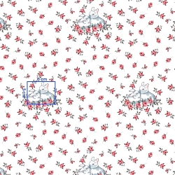 Baumwolle 100% Kaninchen in Rosen auf weißem Hintergrund  