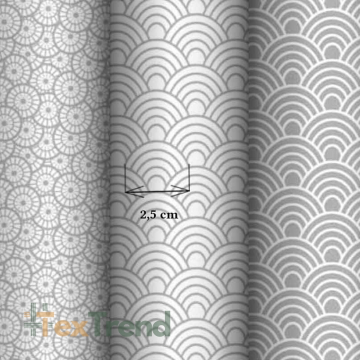 Baumwolle 100% geometrische Schuppen weiß auf grauem Hintergrund  