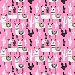 Baumwolle 100% Alpakas mit Kakteen auf rosa Hintergrund  
