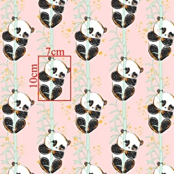 Baumwolle 100% goldene Pandas mit Bambus auf rosa Hintergrund  