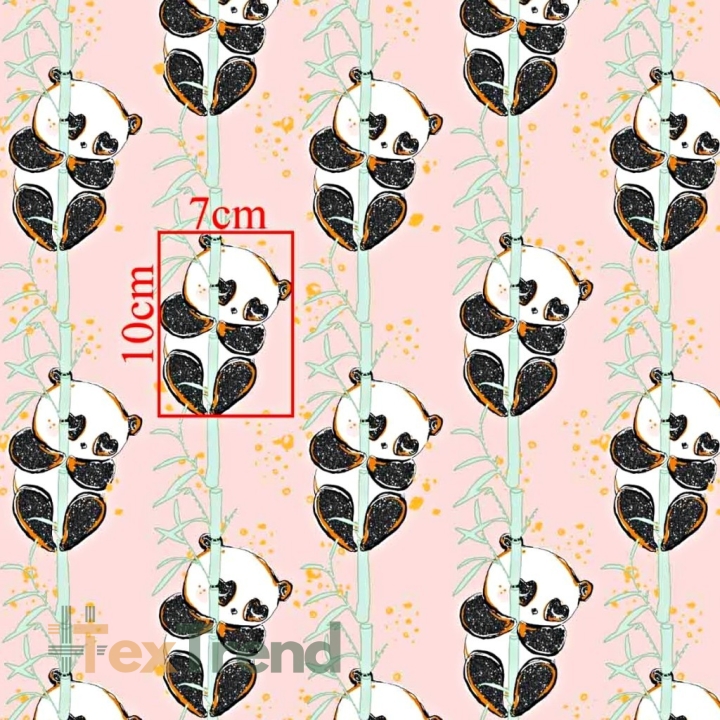 Baumwolle 100% goldene Pandas mit Bambus auf rosa Hintergrund  