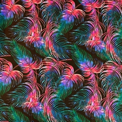 Baumwolle 100% bunte Blätter auf schwarzem Hintergrund  