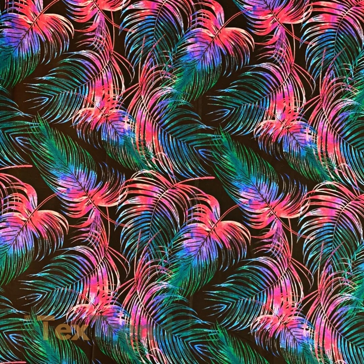 Baumwolle 100% bunte Blätter auf schwarzem Hintergrund  
