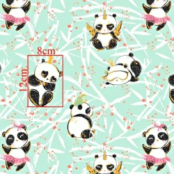 Baumwolle 100% goldene verrückte Pandas auf mintfarbenem Hintergrund  