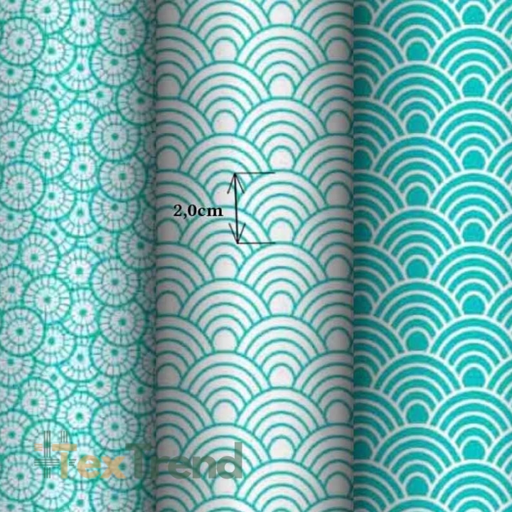 Baumwolle 100% geometrische Rosette türkis auf weißem Hintergrund  
