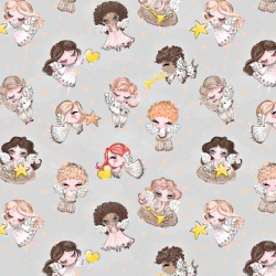 Baumwolle 100% goldene Engelchen beige auf grauem Hintergrund  