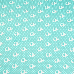 Baumwolle 100% Mini Elefanten weiß auf mintfarbenem Hintergrund  