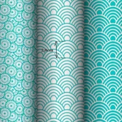 Baumwolle 100% geometrische Schuppen türkis auf weißem Hintergrund  