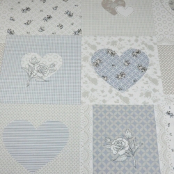 Baumwolle 100% Patchwork Herzen und Blumen beige-blau  