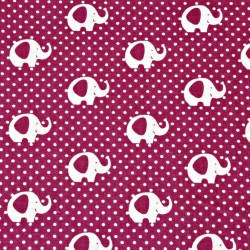 Baumwolle 100% Mini Elefanten weiß auf bordeauxfarbenem Hintergrund  