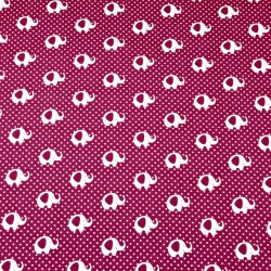 Baumwolle 100% Mini Elefanten weiß auf bordeauxfarbenem Hintergrund  