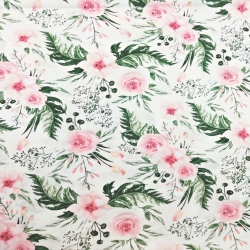 Baumwolle Musselin Eustoma rosa auf weißem Hintergrund  