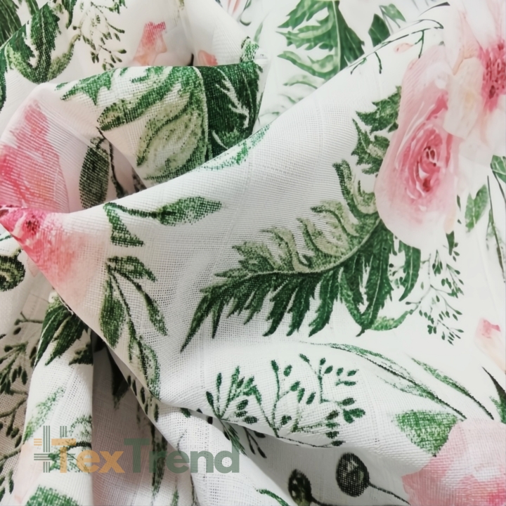 Baumwolle Musselin Eustoma rosa auf weißem Hintergrund  