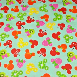 Baumwolle 100% MIKI Früchte auf mintgrünem Hintergrund  