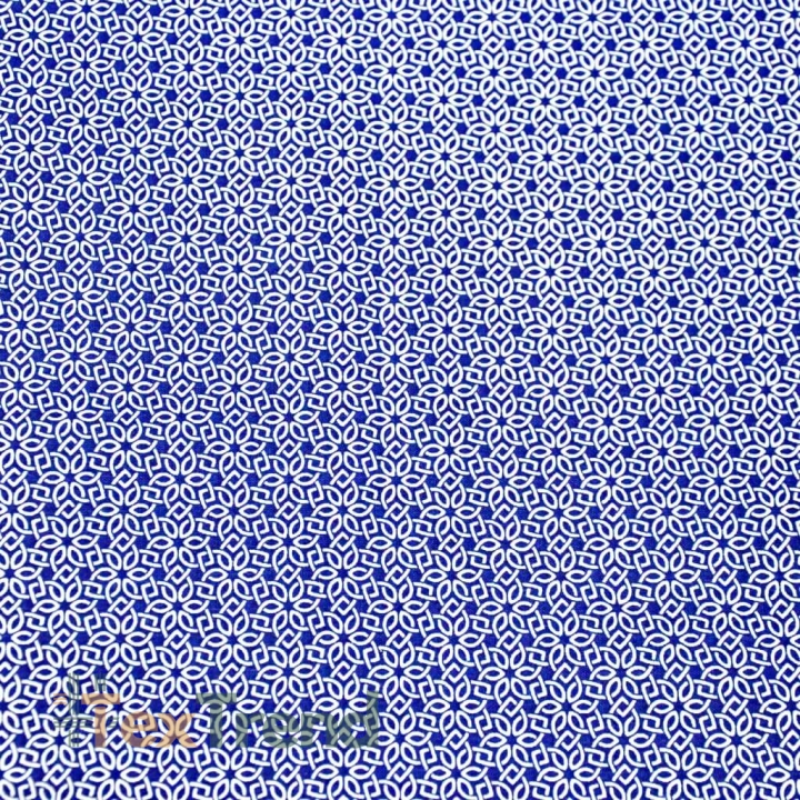 Baumwolle 100% geometrische weiße Blumen auf dunkelblauem Hintergrund  