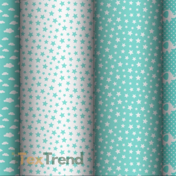 Baumwolle 100% Mini Zickzack weiß-mint  