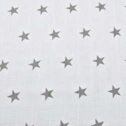 Baumwolle Musselin graue Sterne auf weißem Hintergrund  