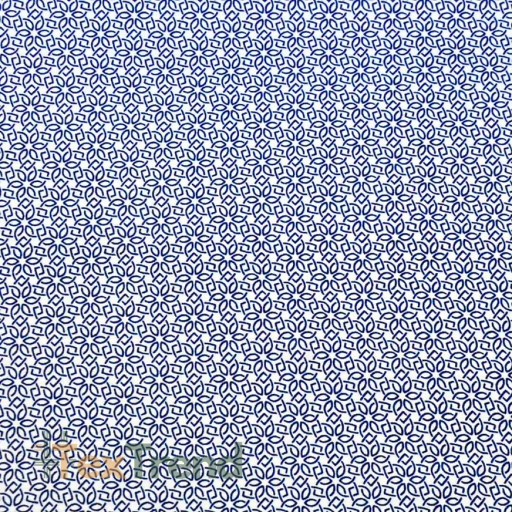 Baumwolle 100% geometrische dunkelblaue Blumen auf weißem Hintergrund  