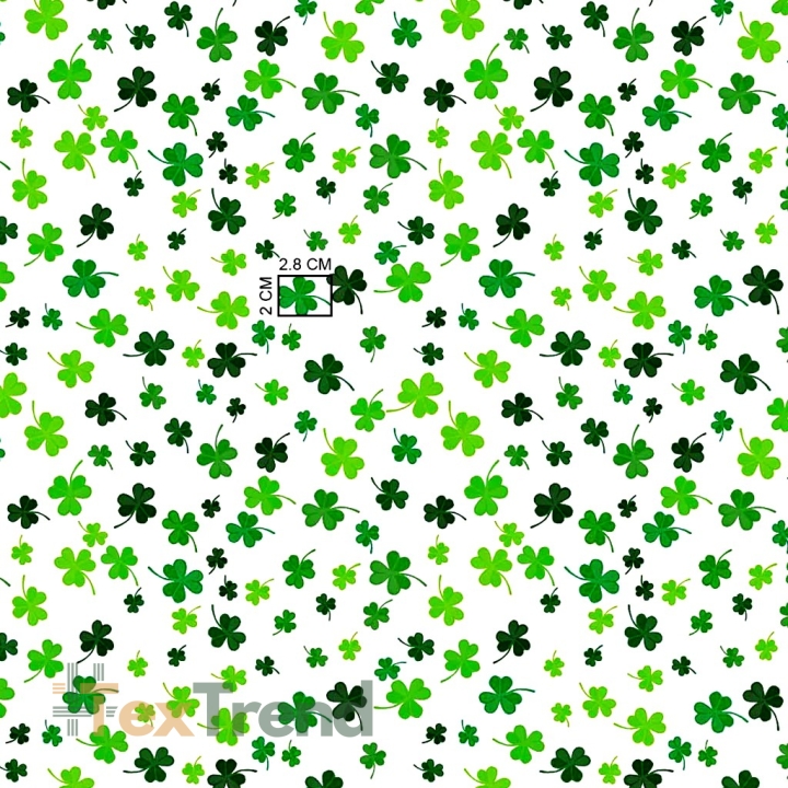 Baumwolle 100% grüne Kleeblätter auf weißem Hintergrund  