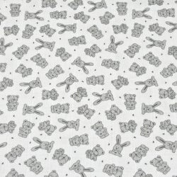 Baumwolle Musselin graue Kaninchen auf weißem Hintergrund  