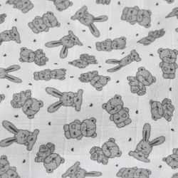 Baumwolle Musselin graue Kaninchen auf weißem Hintergrund  