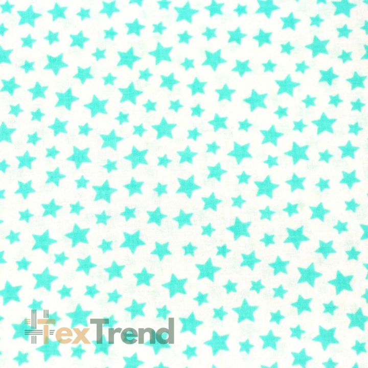 Baumwolle 100% Mini Sterne mint auf weißem Hintergrund  