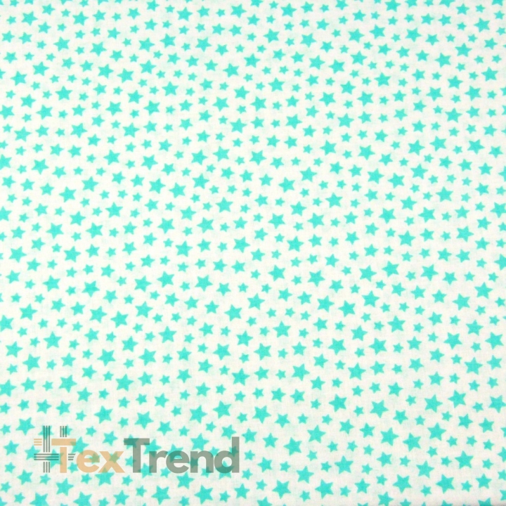 Baumwolle 100% Mini Sterne mint auf weißem Hintergrund  