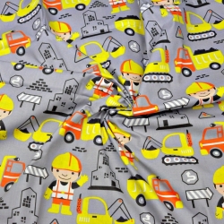 Baumwolle 100% Bauarbeiter gelb auf grauem Hintergrund  