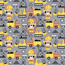 Baumwolle 100% Bauarbeiter gelb auf grauem Hintergrund  
