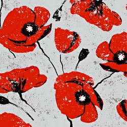 wasserabweisender Stoff rote Mohnblumen auf grauem Hintergrund  