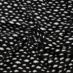 100% Baumwolle MINI weiße Wolken auf schwarzem Hintergrund  