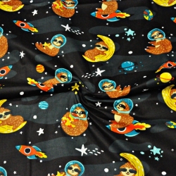 Baumwolle 100% Faultiere im Weltraum auf schwarzem Hintergrund  