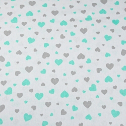 100% Baumwolle mint-graue Herzen auf weißem Hintergrund  