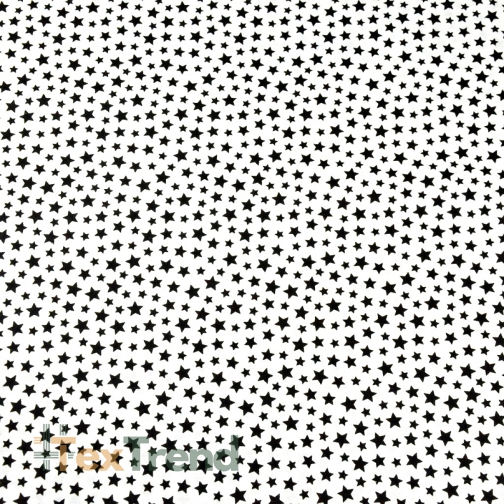 100% Baumwolle MINI schwarze Sterne auf weißem Hintergrund  