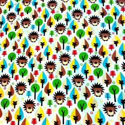 Baumwolle 100% Igel und bunte Bäume auf weißem Hintergrund  