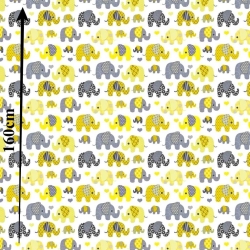 100% Baumwolle MINI indische Elefanten grau-gelb auf weißem Hintergrund  