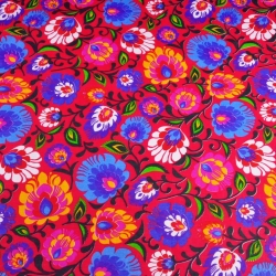 Baumwolle 100% Łowicz Muster auf amaranthfarbenem Hintergrund  